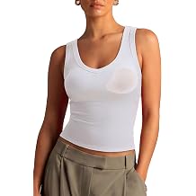 SUUKSESS Women Cotton Ribbed Summer Casual Tops Padded Loose Fit Tank Tops