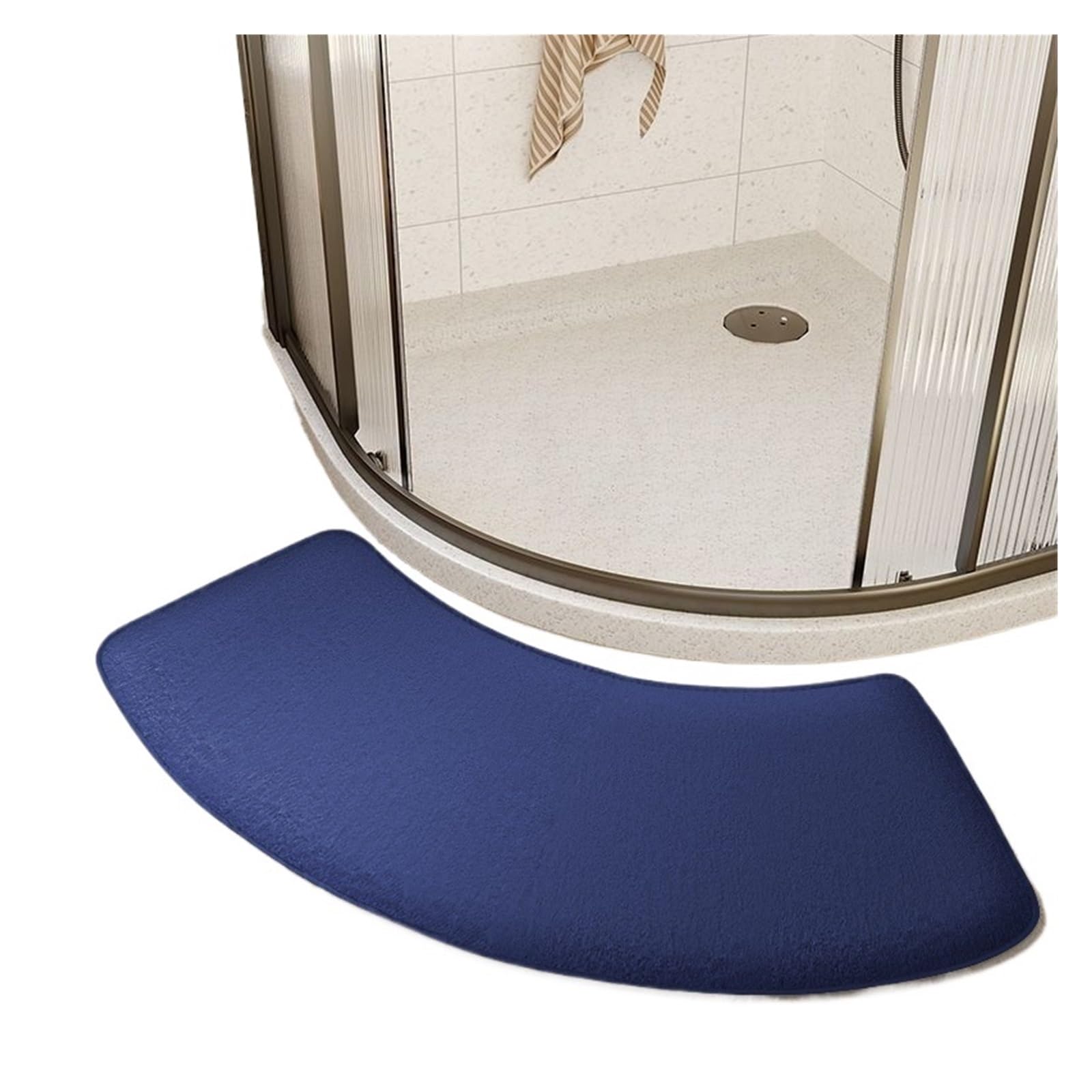 Curved Shower Mat Thickened Bathroom Absorbent Mat Curved Shower Room Door Toilet Foot Non-slip Entrance(Blue)
