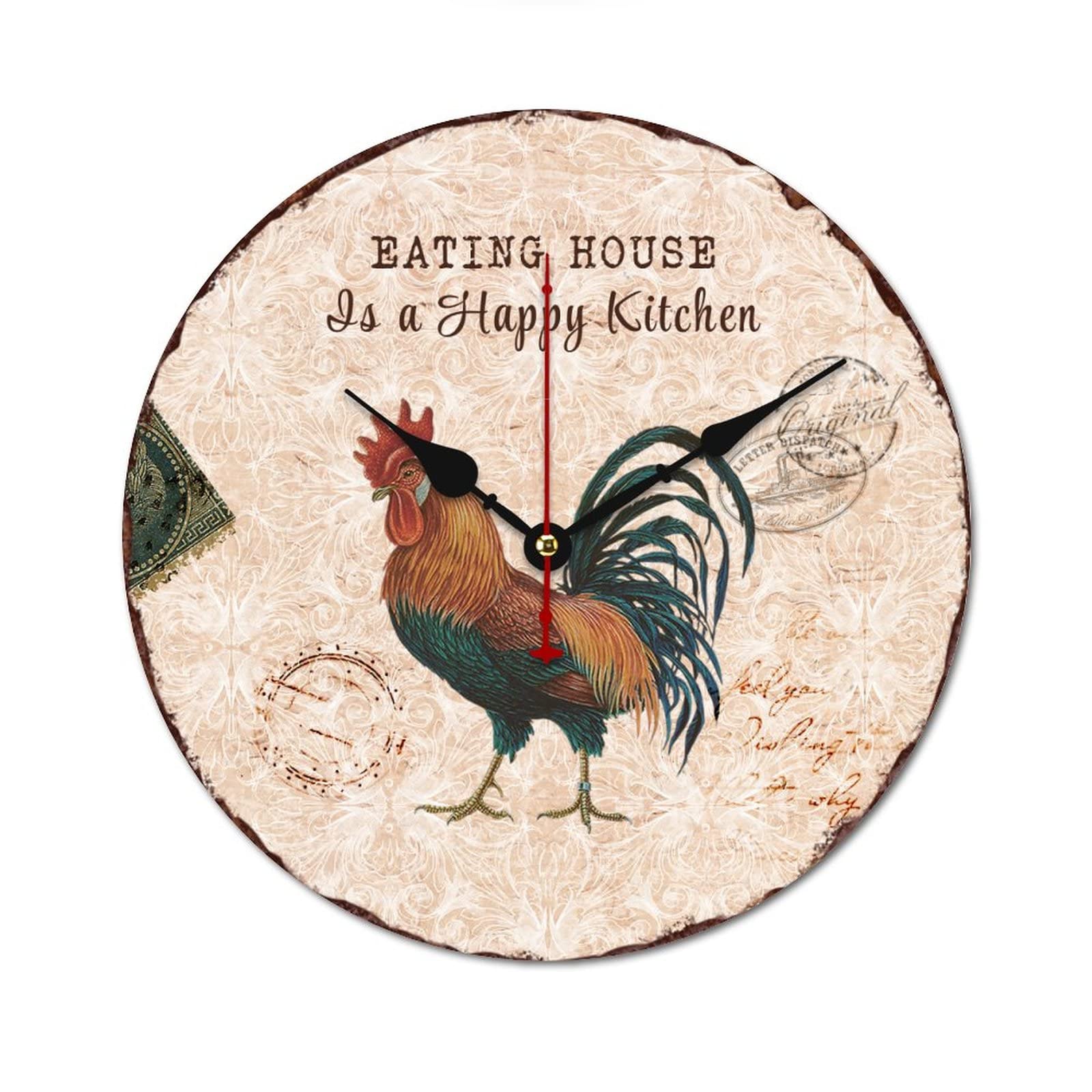 Horloge ronde en bois vintage de 38cm pour décorer et animer une cuisine conviviale