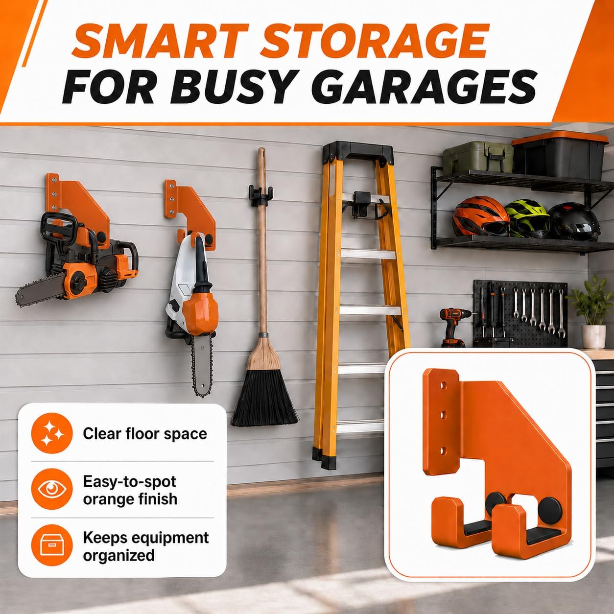 Chainsaw Hanger Wall Mount, 2 Pack Heavy Duty Chainsaw Holder image 5