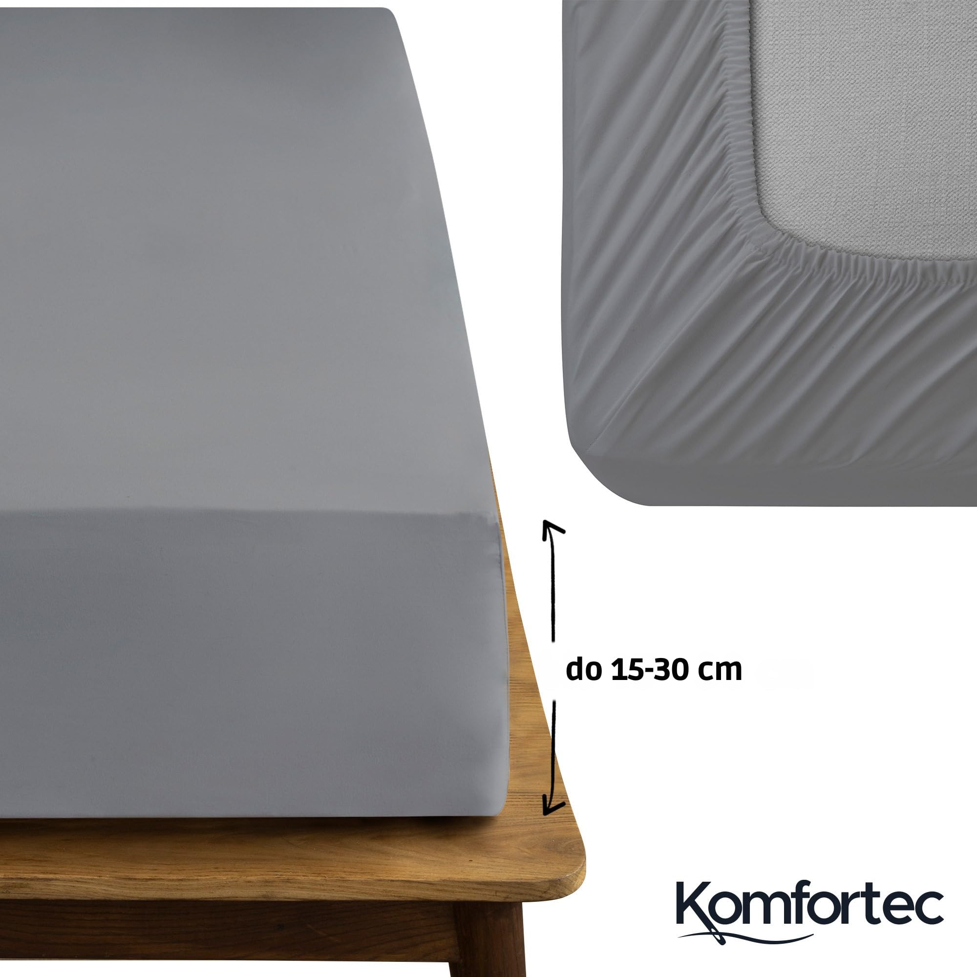 Komfortec Prześcieradło z gumką z mikrofibry 140 x 200 cm, miękkie prześcieradło z gumką dookoła – dopasowane prześcieradło na materace do 30 cm, szare, Öko-Tex – łatwe w pielęgnacji i przyjazne dla