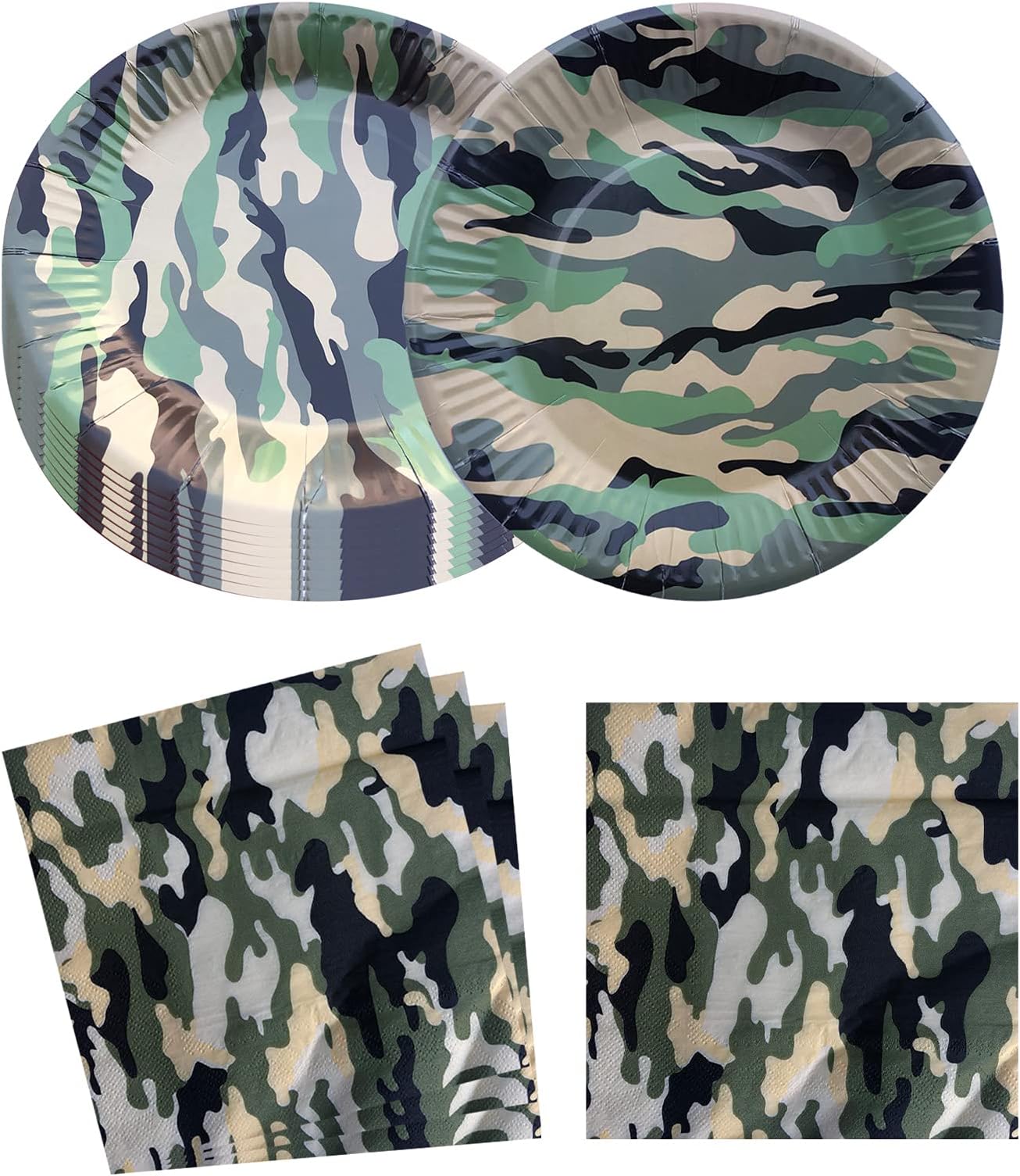 Camo Birthday Party Supplies, 20 Plates and 20 Napkin, for Camouflage Hunting Theme Birthday Party Decoration