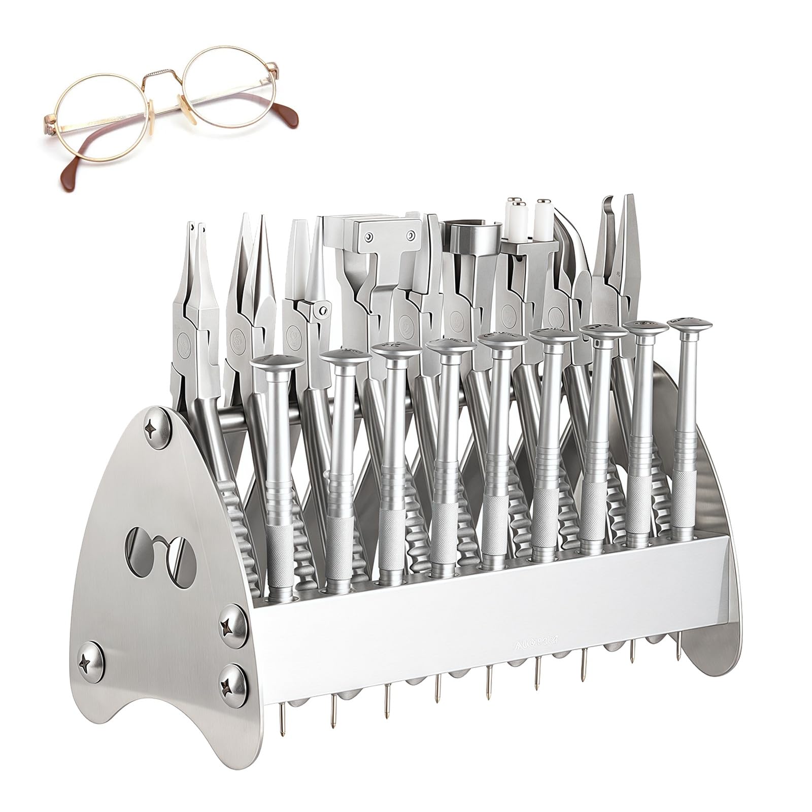 Edelstahl-Brillenreparatur-Set, 18-teilig, optisches Reparaturwerkzeug-Set mit Ständer, Zange und Schraubendreher für Brillen, Uhren, Computer-Wartung
