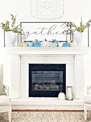 Miniatura 3 de DearHouse 14 calabazas artificiales, cosecha de arce, decoración de otoño, cosecha de Acción de Gracias, decoración del hogar (azul)