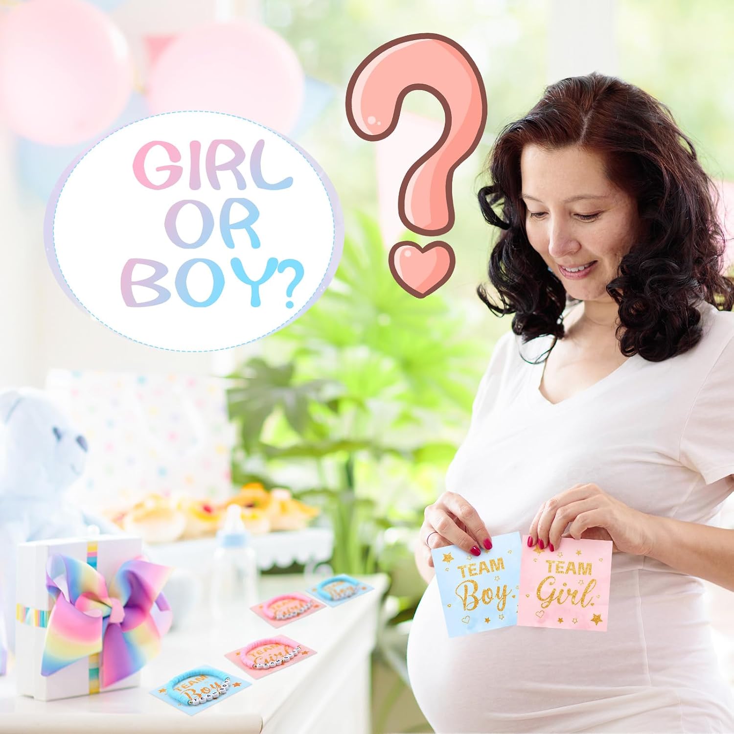 Quelay 24 Pcs Gender Reveal Bracelets with Cards Team Boy or Girl Bracelets for Baby Shower Decorations Supply Blue and Pink Team Boy or Girl Gender Reveal Party Favor for Guests Game Accessory Gifts