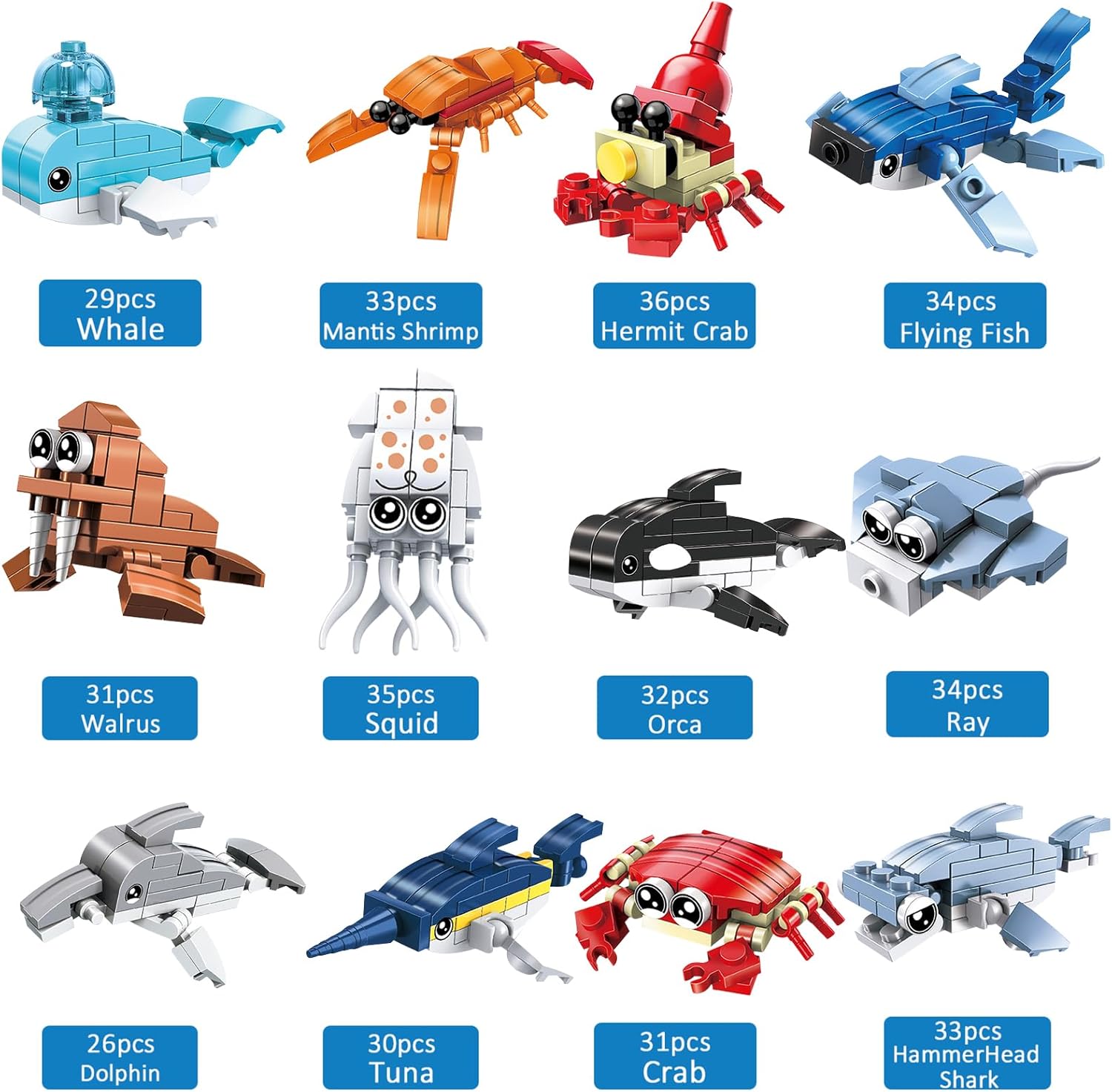 Party Favors for Kids Goodie Bags,12PCS Mini Building Blocks Ocean Animals, Building Sets Stem Toys, Assorted Building Blocks Sets for Birthday Party Gift,Goodie Bags, Prize,Cake Topper