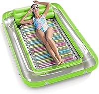 Vista 23 de Jasonwell Flotador de piscina inflable 4 en 1 para bronceado - Flotador de balsa para tomar el sol, juguetes, colchoneta para cama de bronceado