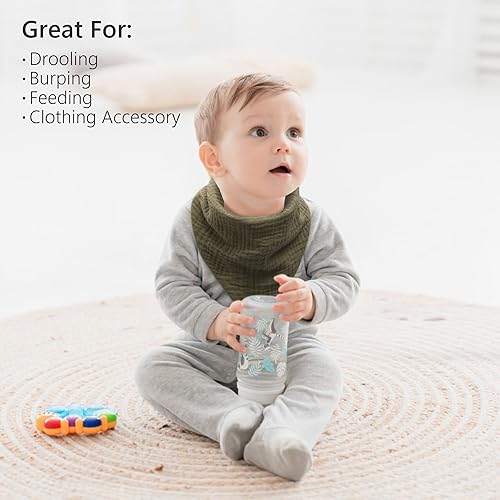 Miniatura 5 de Bearmoss Baberos de muselina para bebé, paquete de 8 baberos 100% de algodón para bebé, baberos unisex para bebés, niñas y niños, babeo y dentición