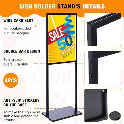Miniatura 3 de Blulu Paquete de 4 soportes negros para carteles de 23.6 x 31.5 pulgadas, resistentes para exhibición, soporte de póster de doble cara con bases
