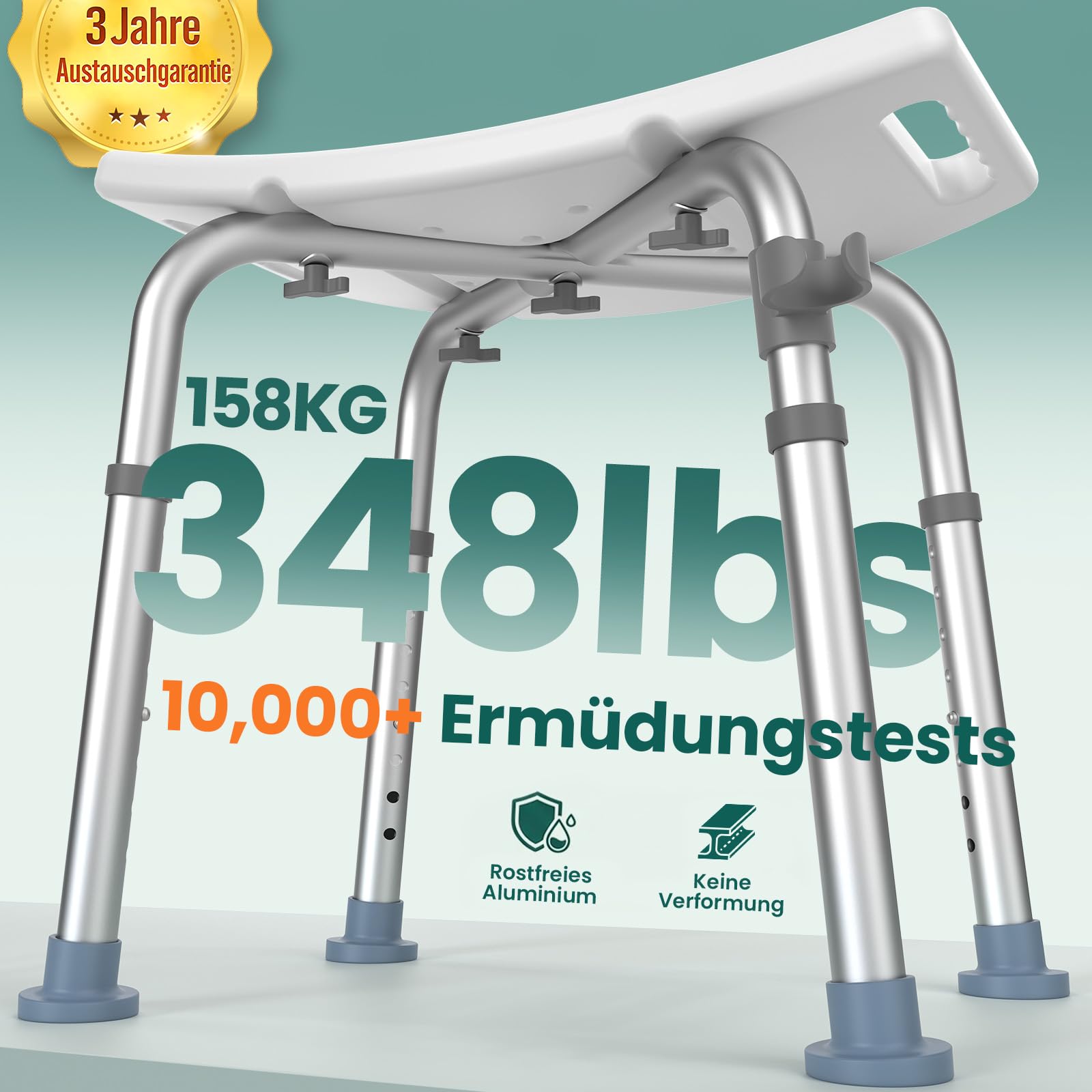Duschhocker mit Höhenverstellung – Leichter Badehocker mit gebogenem Sitz, Rutschfester Duschsitz für Senioren, Behinderte & Schwangere, Blau