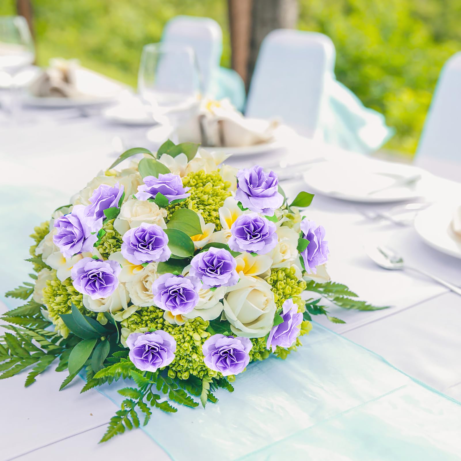 HXMJIED 50 Stück realistische künstliche lila Rosenblüten Köpfe für Hochzeit, Party, Album & Gartendekoration, Basteln