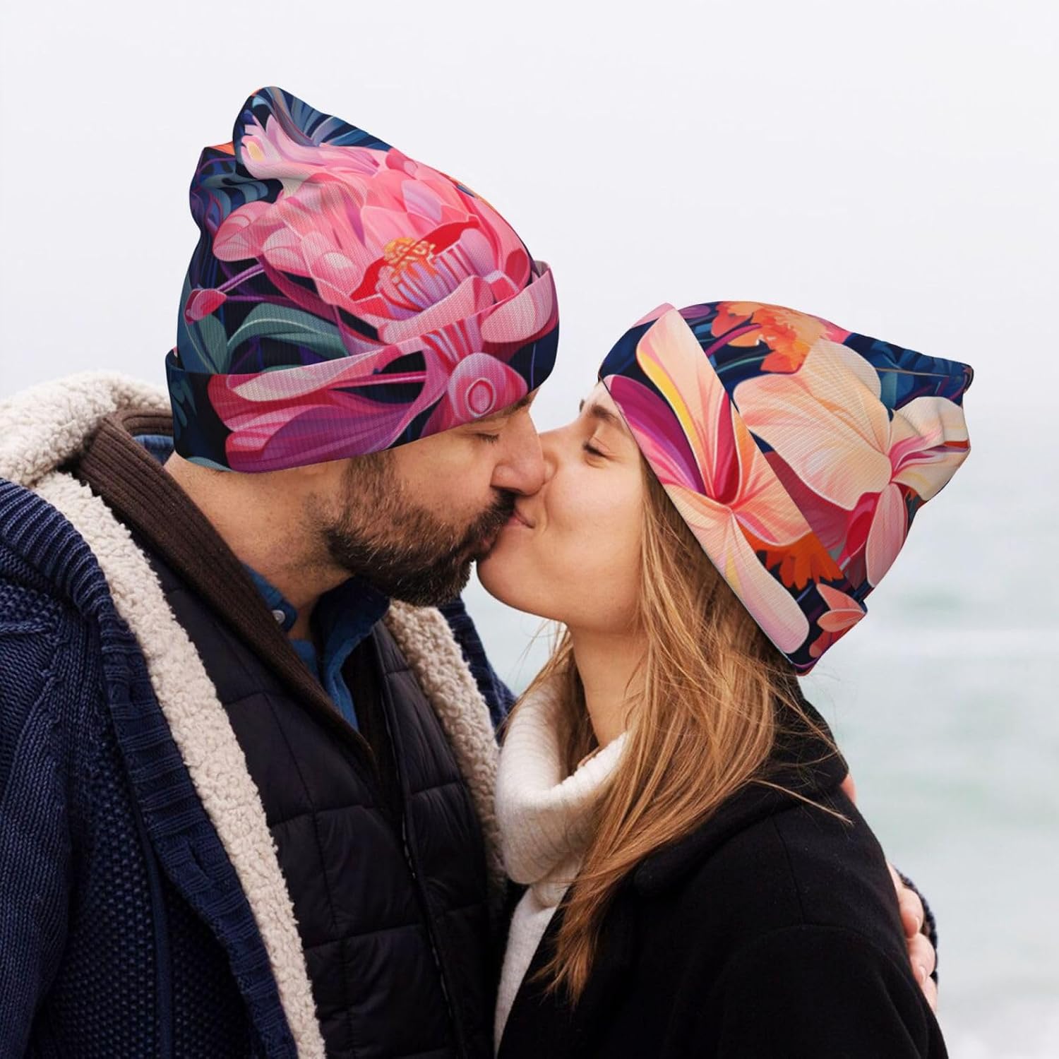 Colorful Tropical Plant Leaves Stretch Loose Knitted hat, Unisex Outdoor Sports Travel Fashion Warm ski hat, Winter Men's Warm Beanie,