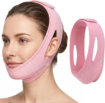 2 Pack Pink V Line Face Lifting Mask, Reusable Chin Strap for Sleeping, Breathable Double Chin Reducer for Women and Men, Adjustable Jawline Shaper and Facial Slimming Bandage for Anti-Sagging