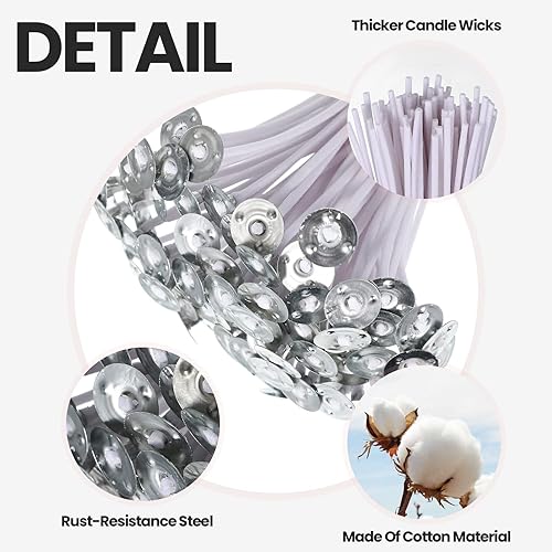 Miniatura 7 de Newwiee Juego de 1000 mechas de vela con 300 calcomanías de mecha de vela y 30 soportes de mecha de vela de madera para suministros de fabricación