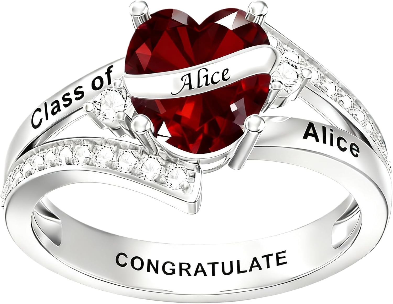 Personalized Class Ring for Women High School, 925 Sterling Silver Senior College Class of 2026 Graduation Rings, Women's Birthstone Class Ring Customizable