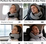Oreiller réglable en cou de voyage avec capot - Support en mousse mémoire pour le sommeil profond & Soulagement de la douleur au cou lors des longs vols & Voyages sur route, léger-bloc & Design pliable pour le confort ultime, gris