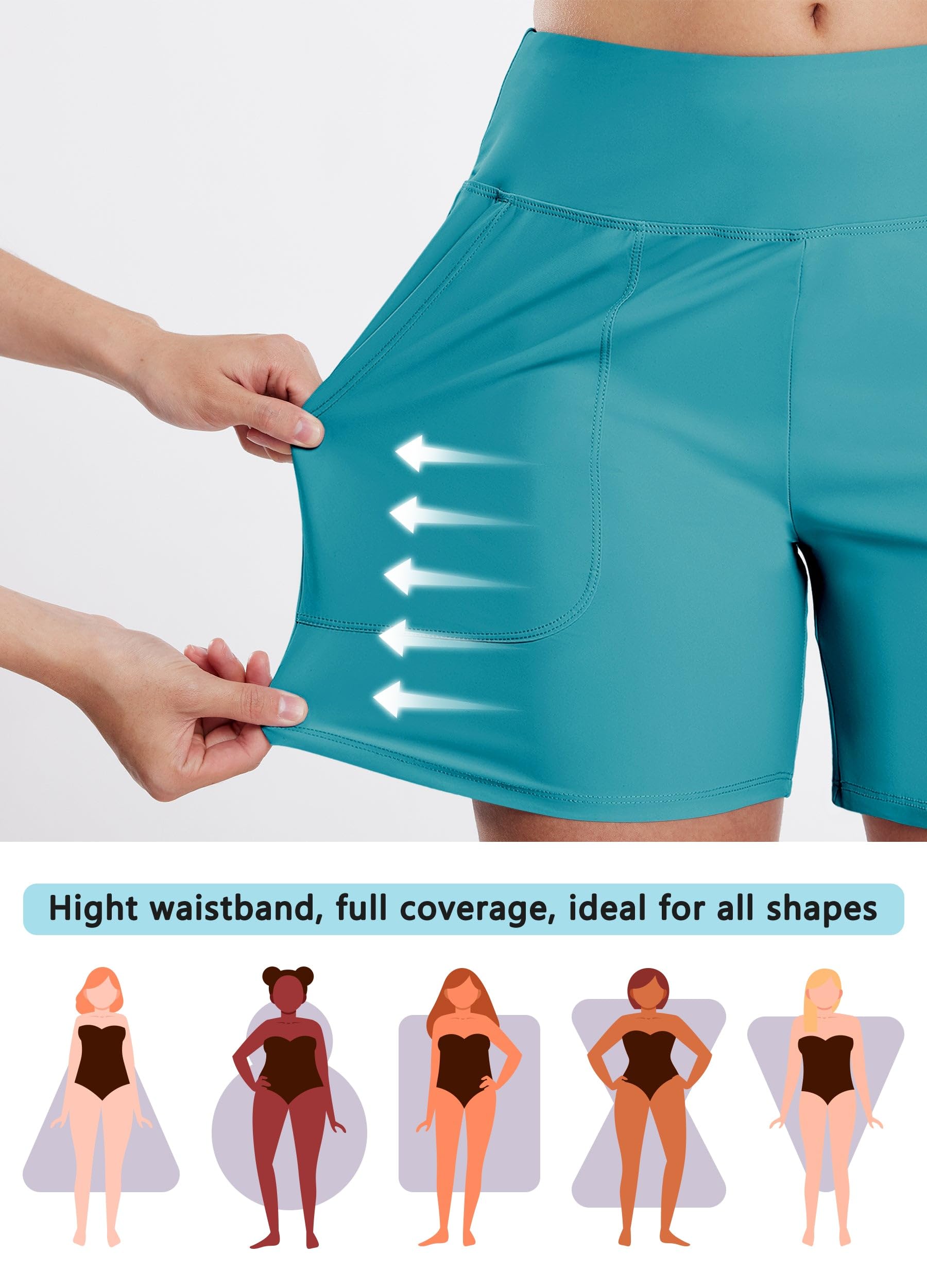 WILLIT Costume da bagno da donna, 5", ad asciugatura rapida, UPF 50+, a vita alta, con tasche