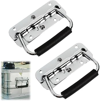 2pcs 110mm Tool Box Handle Trunk Handle Metal Sturdy Box Handle Foldable Compact Design Multi-Function Easy Installation Silver