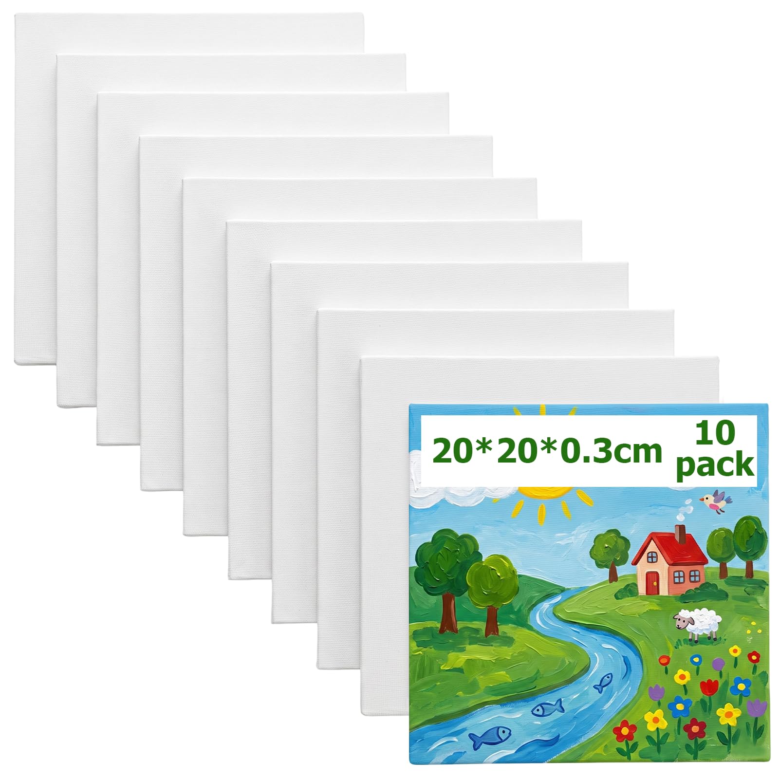 ASSRECT 10 Pack Blank Cotton Canvas Boards, 20x20cm Painting Canvas Panels