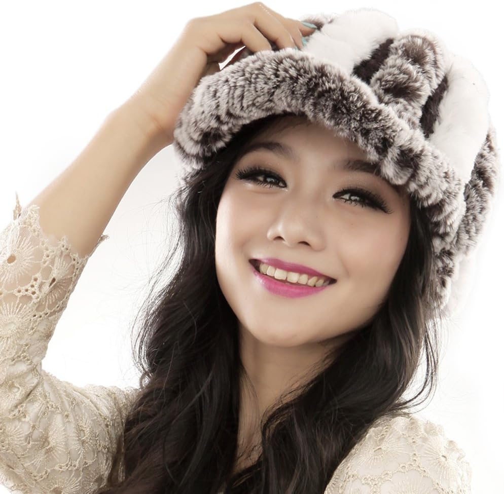URSFUR Women's Rex Rabbit Fur Hats Winter Ear Cap Flexible Multicolor