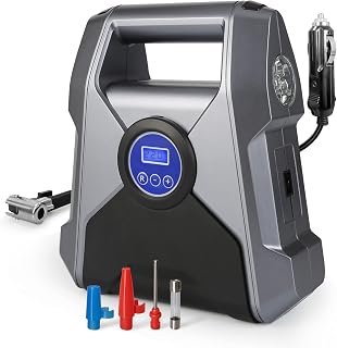 Tire Inflator Portable Air Compressor, DC 12V Digital Air Pump, 150PSI with LCD Display and Emergency LED Light, Auto Shut Off Electric Tire Pump for Car, Bicycle, Balloons and Other Inflatables