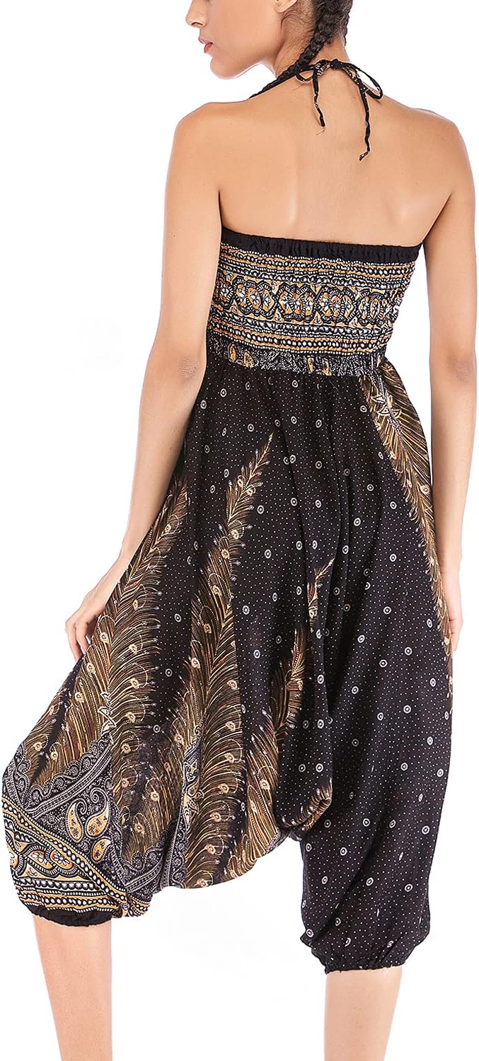 Lu's Chic Women's Boho Pants Halter Jumpsuit Baggy Gypsy Hippie Boho Yoga Beach Harem Pants
