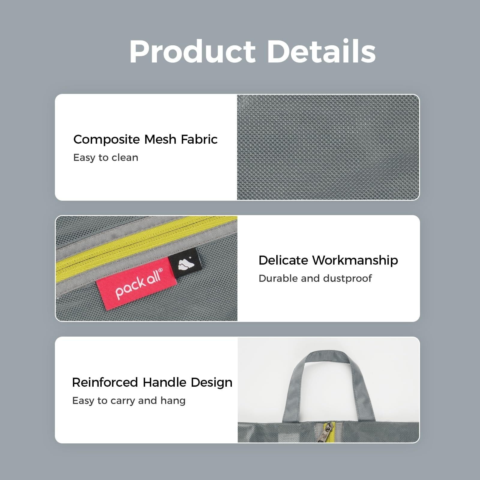 Schuhtaschen for Reisen, Wasserabweisende Netz-Schuhtasche mit Reißverschluss, tragbarer Schuh-Organizer for Männer und Frauen, 2 Größen(2 Pack Plus-Grey)