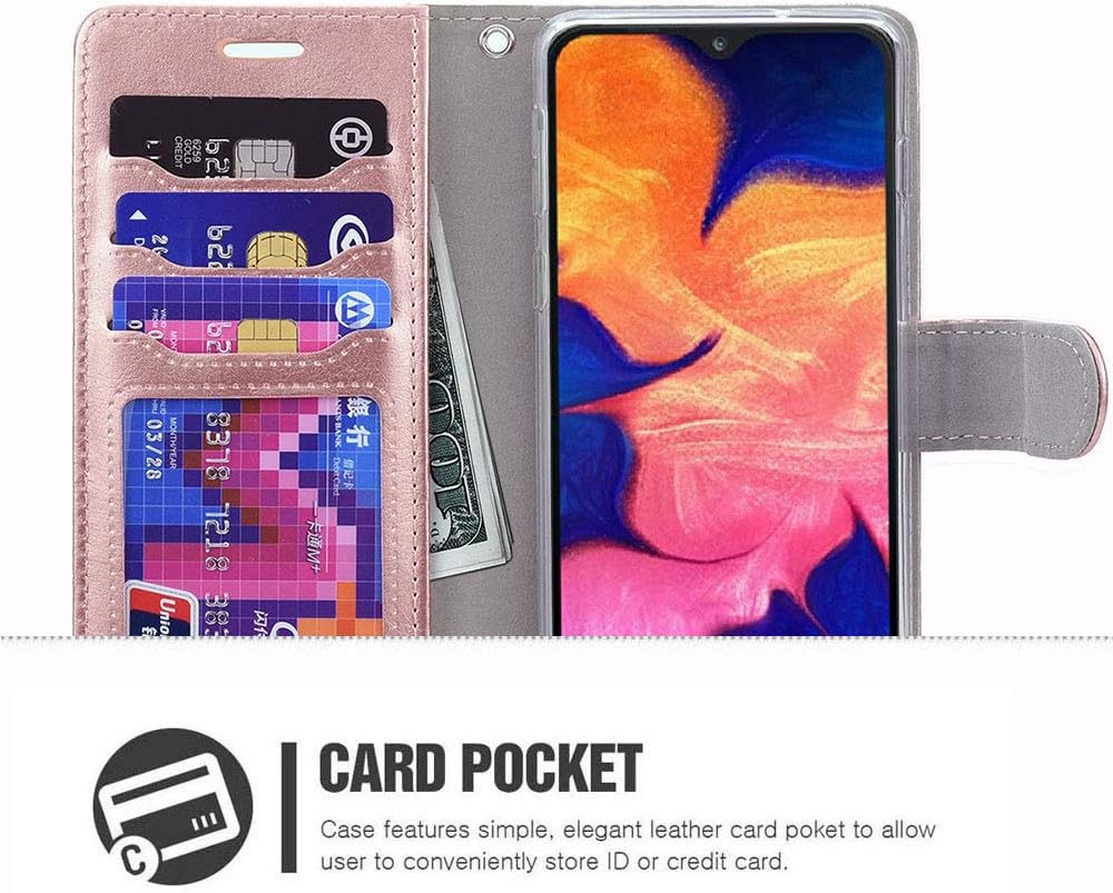 ERAGLOW Galaxy A10E Case,Galaxy A10E Wallet Case,Premium PU Leather Wallet Flip Protective Phone Case Cover w/Card Slots & Kickstand for Samsung Galaxy A10E A10 E 2019(Rose Gold)