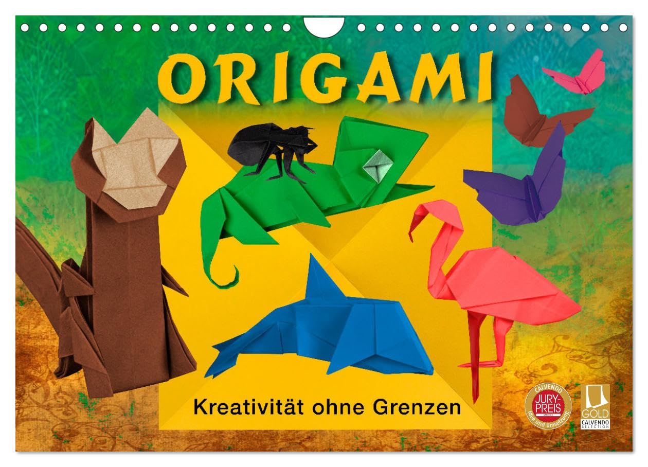 ORIGAMI - Kreativität ohne Grenzen (Wandkalender 2026 DIN A4 quer), CALVENDO Monatskalender: Kreative Papierfaltkunst, integriert in farbenfrogen Fotocollagen