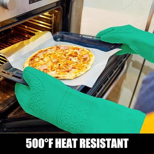 Miniatura 53 de Rorecay Juego de 6 manoplas de horno y soportes para ollas, guantes de silicona extra largos para cocina, resistentes al calor, 500 grados, Milkshake