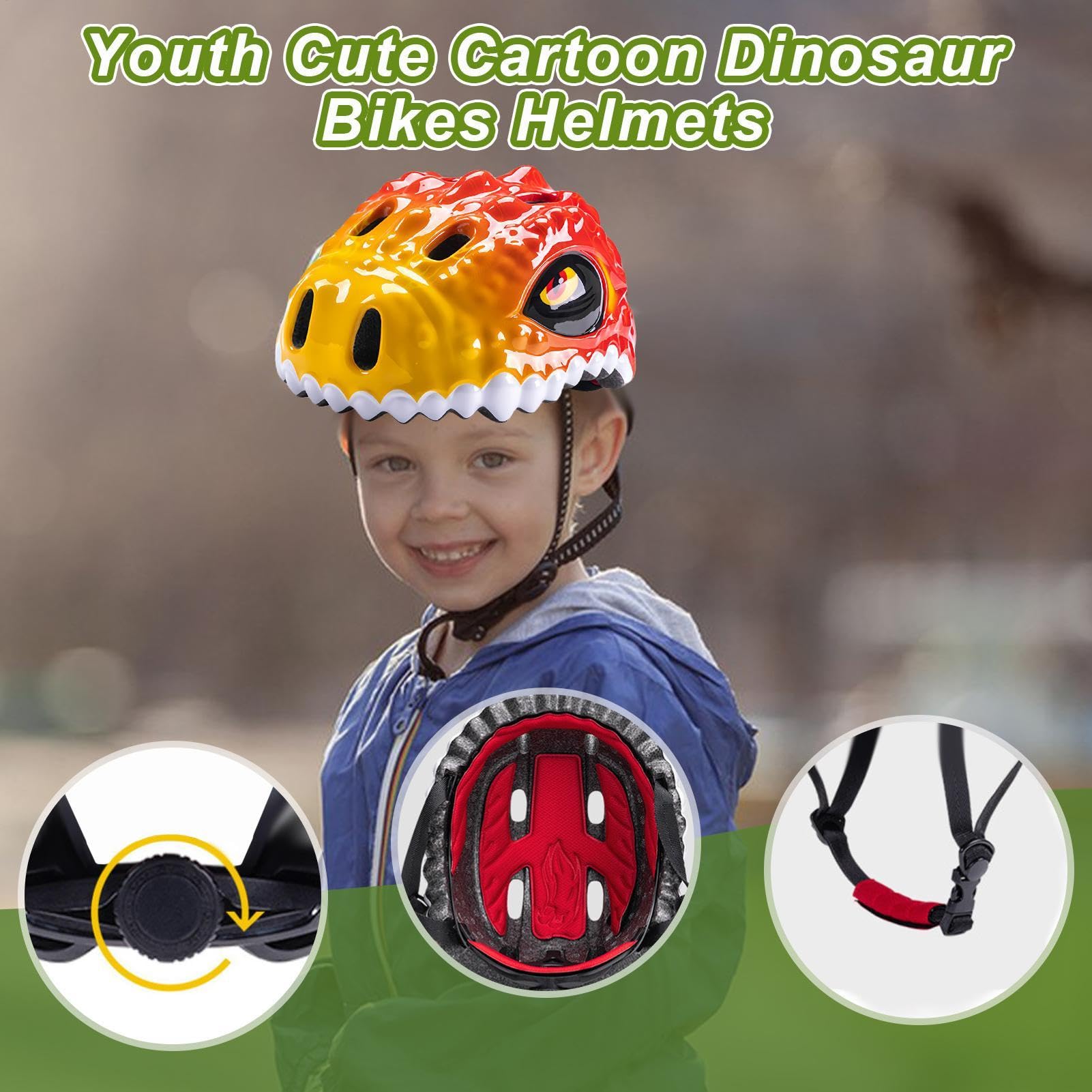 Casco da bici per bambini,Casco da bici per bambini, Casco multisport Dinosaur Casco da bicicletta per ragazzi, Casco da bici per ragazzi Casco da scooter traspirante per scooter Ciclismo
