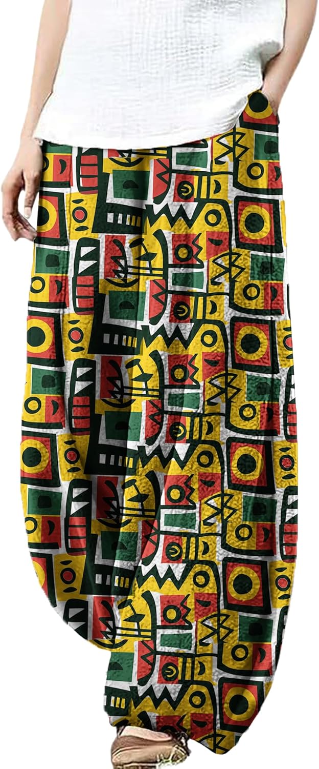MARSVOVO Palazzo Pants for Women Dressy Elastic Waist Streetwear Hippie Pants Plus Size Casual Fall Harem Wide Leg Pants