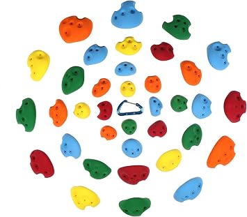Atomik Rock Climbing Holds Set of 36 Screw-On Barefoot Friendly Divots in Assorted Bright Tones