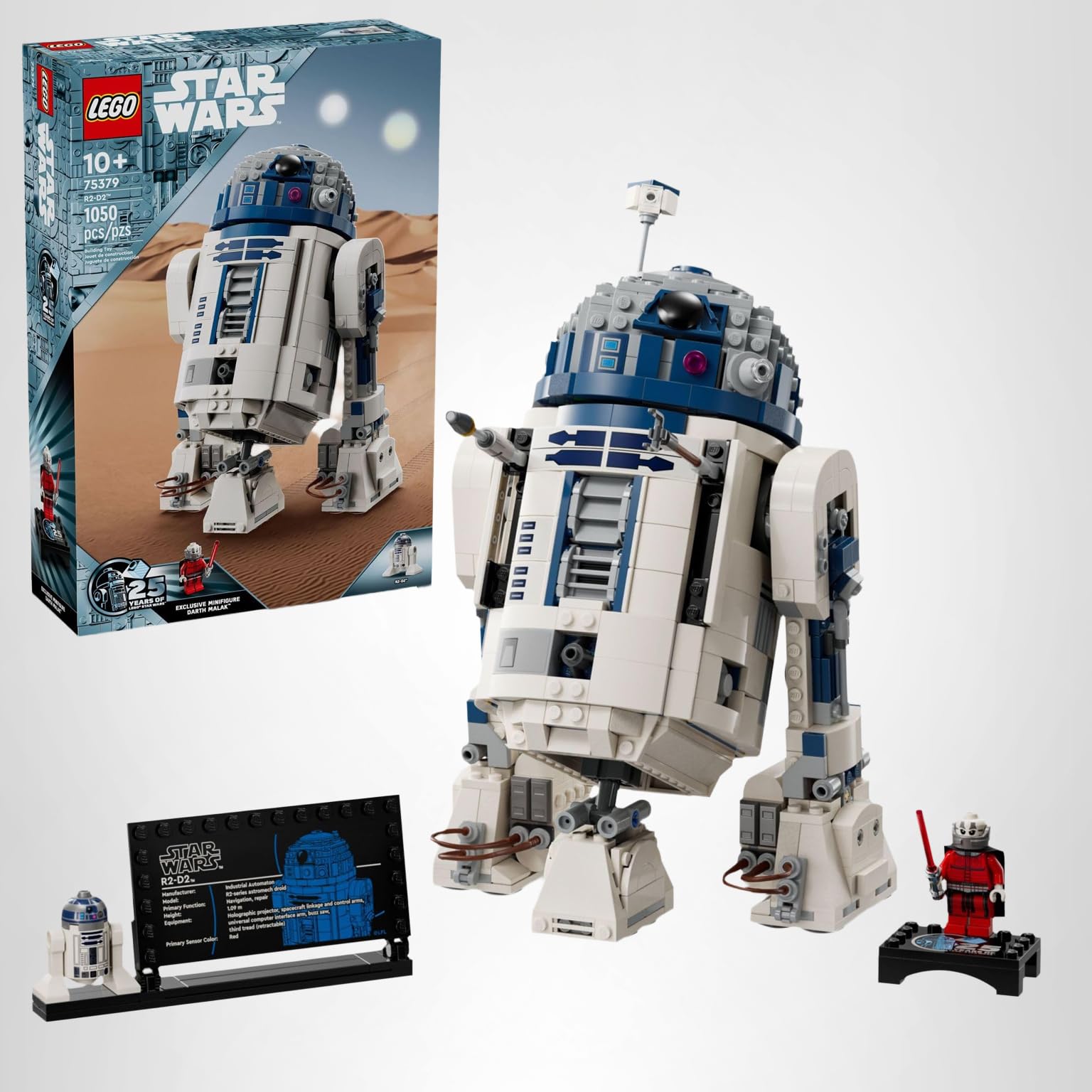 LEGO Star Wars R2-D2 Building Toy Set - Play or Display Star Wars Toy for Boys & Girls, Ages 10+ - Gift Ideas for Kids & Fans - Includes 25th Anniversary Darth Malak Minifigure - 75379