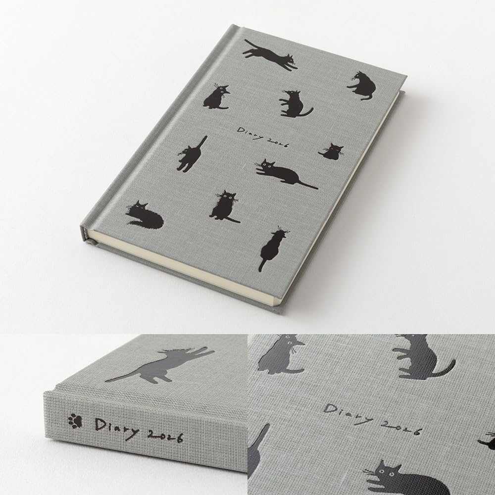 Midori Book Style Diary, 2026, B6 Variation, Weekly Cat Pattern, Gray 22377006 (Starts from January 2026)