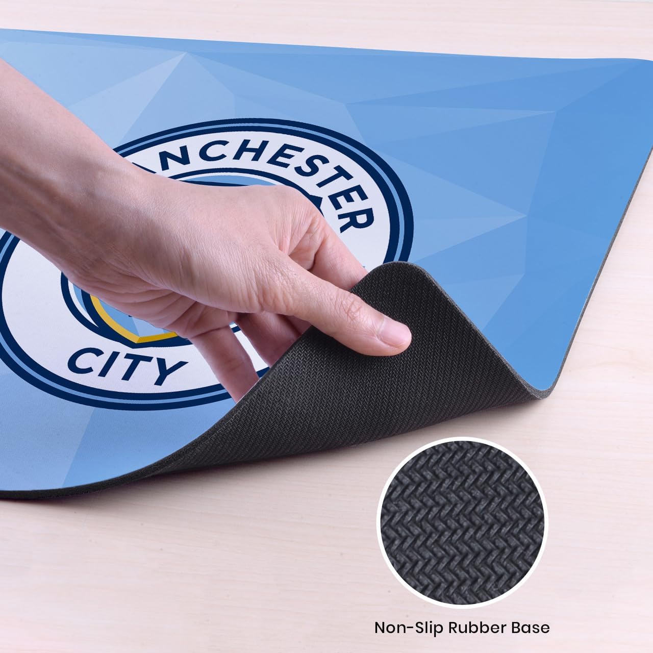 Head Case Designs Officially Licensed Manchester City Man City FC Blue Geometric Crest Logo 37.4 x 15.75 x 0.16 inches (900 x 400 mm) - XL Gaming Office Desk PC Keyboard Mouse Mat Pad