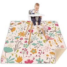 Welspo Splat Mat for Under High Chair, Washable Large Baby Splash Mat, Anti-Slip Silicone Spot Waterproof Floor Mat, Food Catcher Art Craft Leak Proof MatWhite Flower, 51inch X 51inch