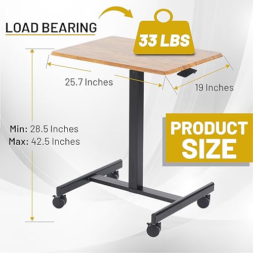 Miniatura 6 de Escritorio móvil para laptop, altura ajustable, pequeño soporte rodante para colocar sobre la cama, podio para profesores con ruedas, 19 pulgadas de