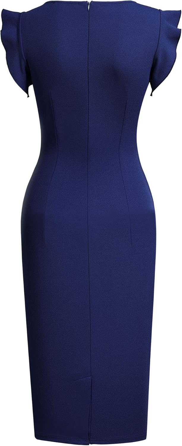 Miusol Women's Retro Ruffle Style Slim Work Pencil Dress