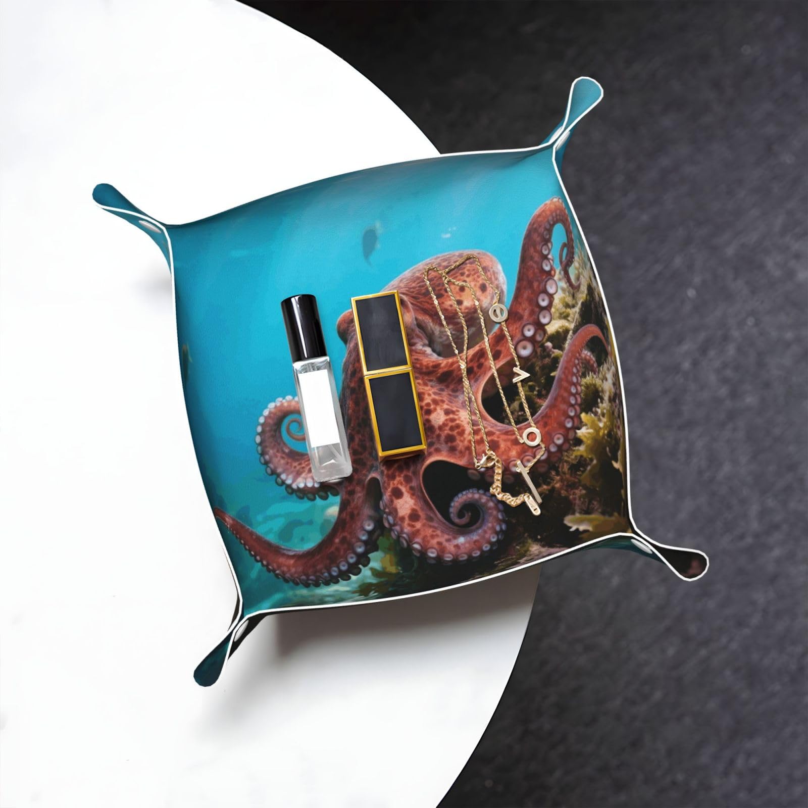Octopus Valet Tray Organizer Pu Leather Travel Catchall Tray Organizer Portable Jewelry Tray Storage Keys Tray for Entryway Table Coins Watches Candy