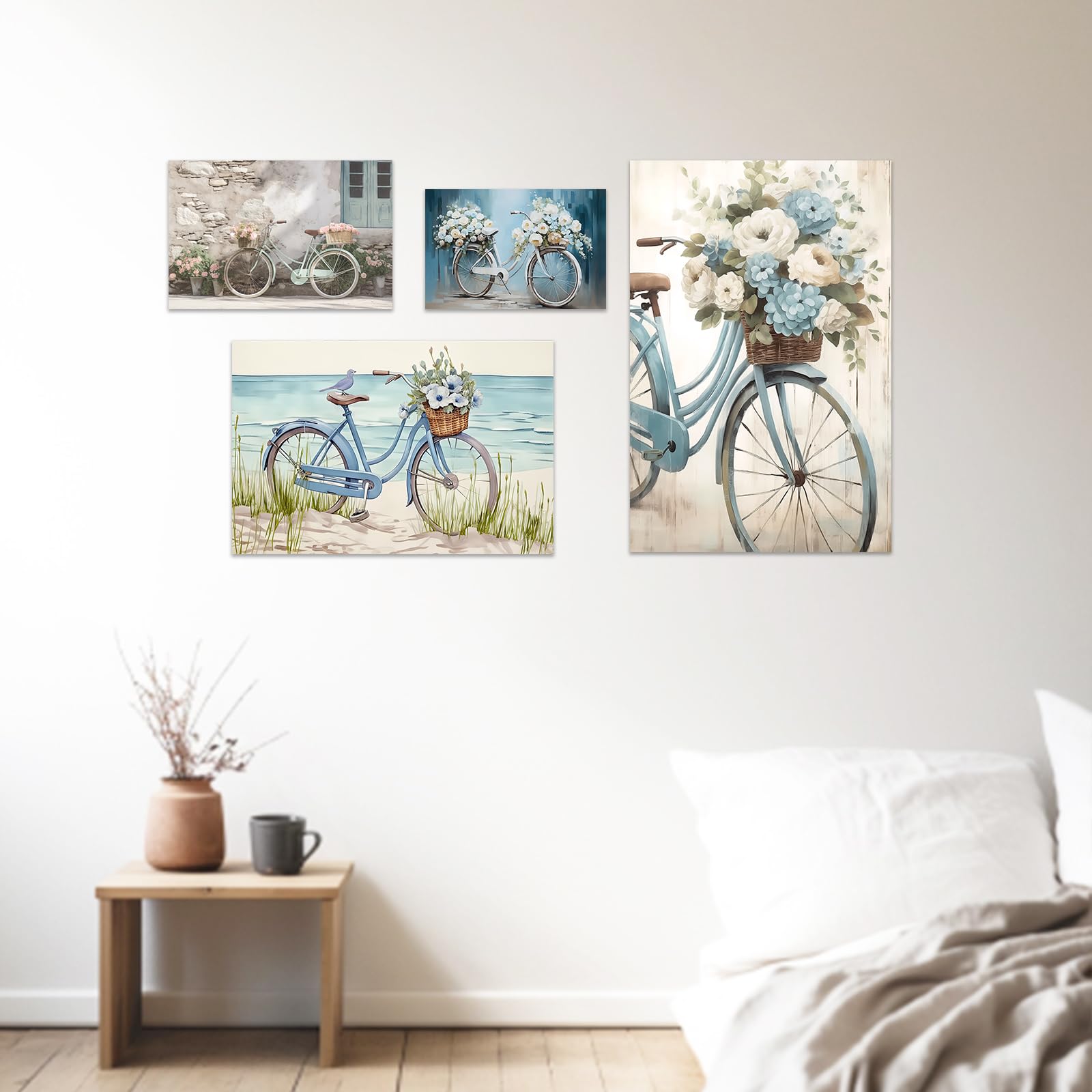 Amazon.co.jp: ZXHYWYM ブルー自転車 花付き ウォールアート ビーチ