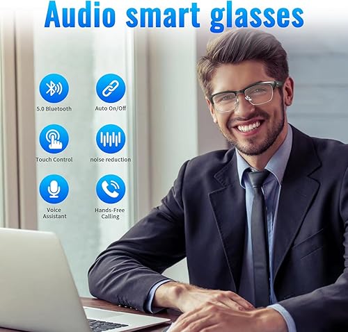 Miniatura 2 de GenXenon Lentes inteligentes de audio Bluetooth, lentes de luz azul para mujeres y hombres, sonido de oído abierto con micrófono y altavoces, filtro