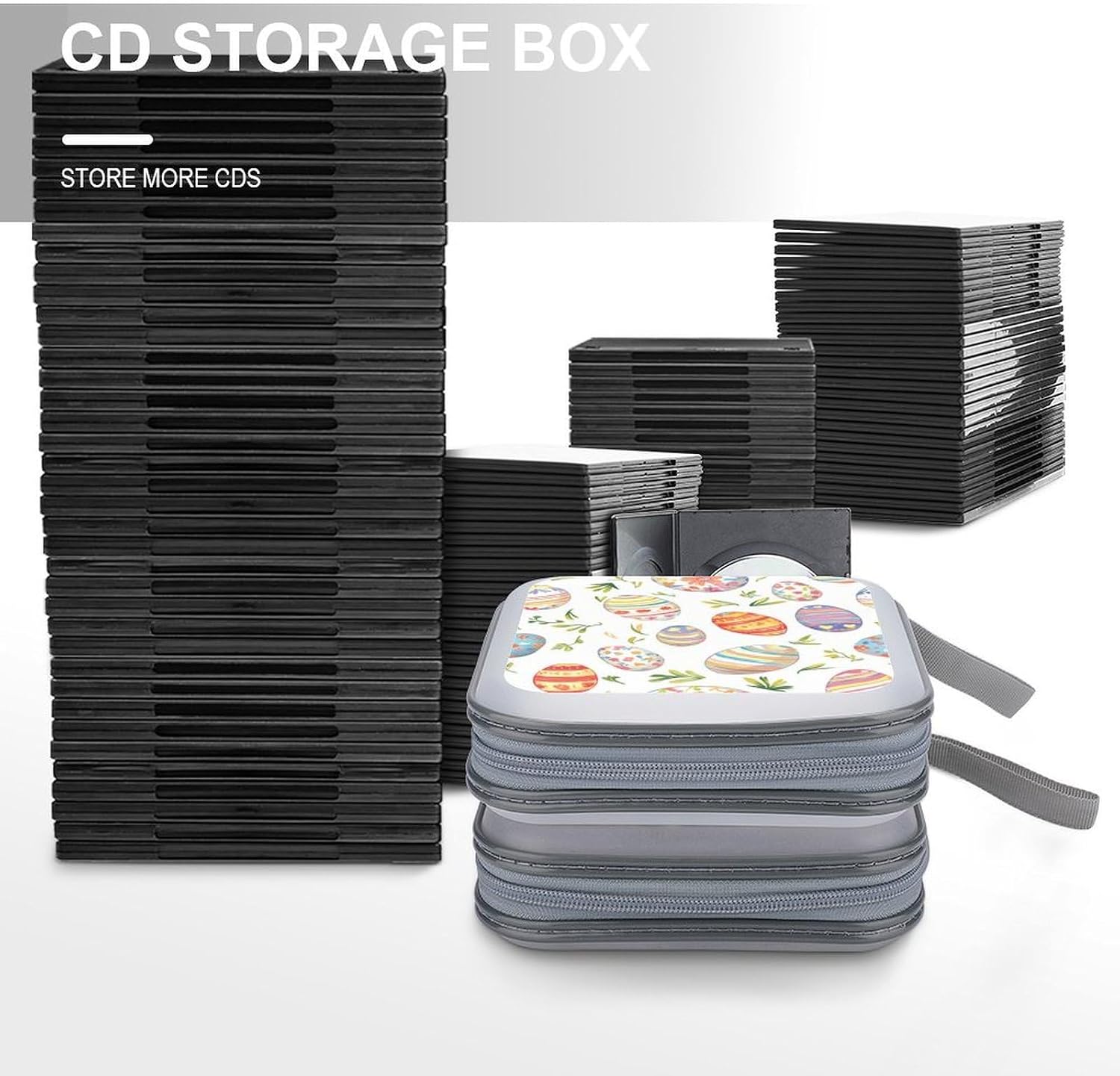Colorful Stripes Floral Easter Eggs CD Case DVD Storage Holder Binder 40 Capacity