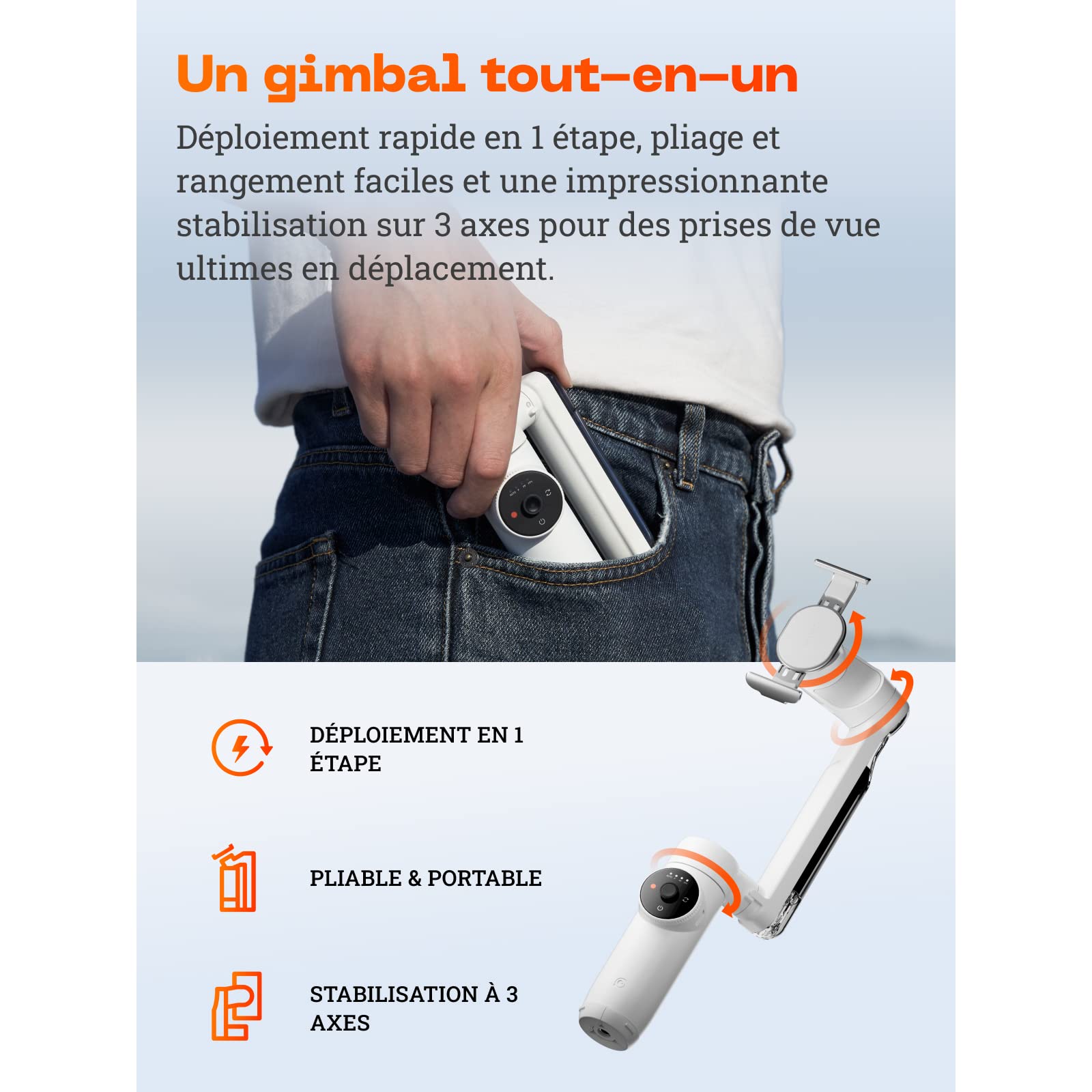 Insta360 Flow Kit de créateur - Stabilisateur pour Smartphone avec Suivi alimenté par l'IA, stabilisation à 3 Axes, Perche à Selfie intégrée, trépied Universel, Pliable et Portable, Blanc Neige