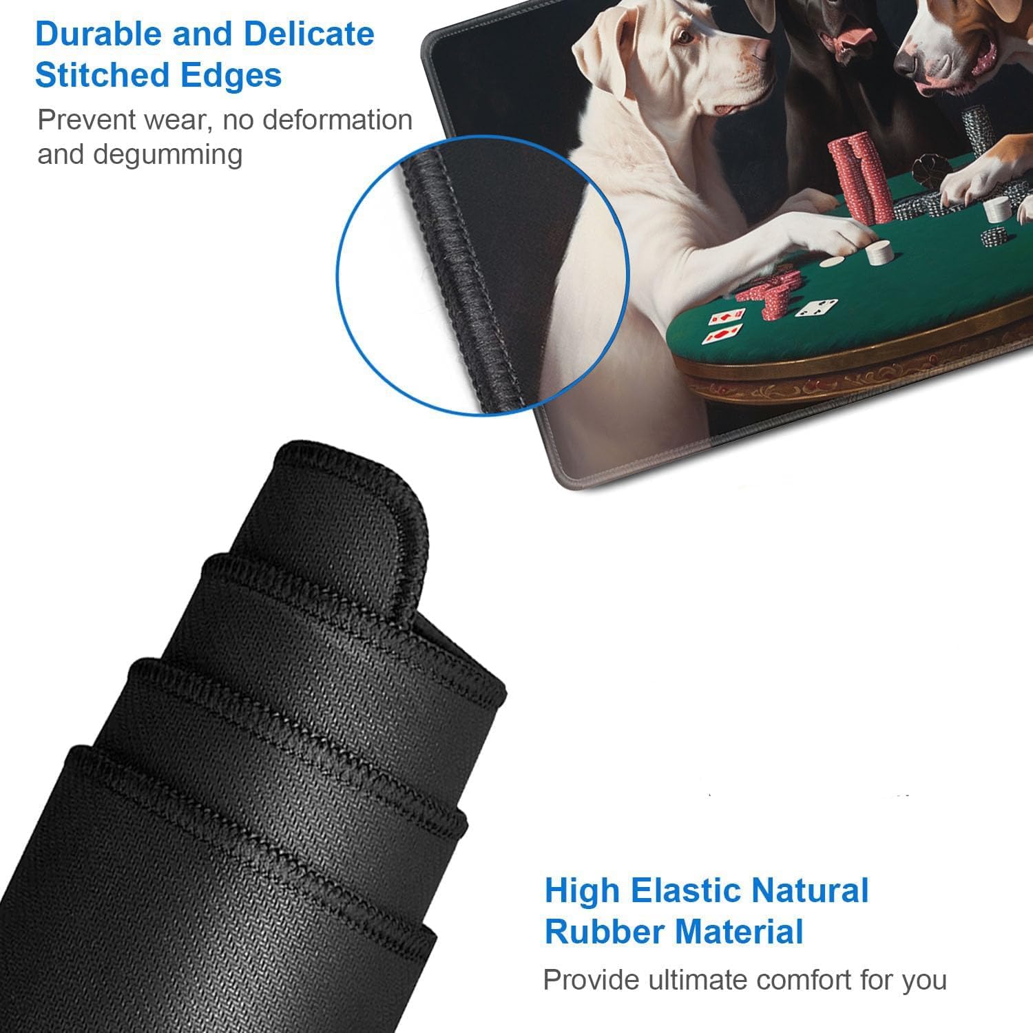 for MTG Playmat + Drawstring Travel Pouch + 6 Dice Counter, for Tabletop Trading Card Game Playmats or Large Mouse Pad, Anti-Slip Rubber 24 x 14 in, Dogs Playing Poker for TCG Playmat