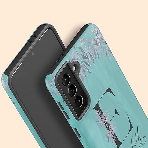 Miniatura 6 de Funda con inicial de monograma verde azulado, diseño floral con nombre, diseñada para Samsung Galaxy S24 Plus, S23 Ultra, S22, S21, S20, S10, S10e,