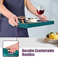 Vista 17 de Gifturbo Bandeja negra para servir, bandejas decorativas de mármol con asas, bandeja de mesa auxiliar, bandejas de plástico rectangulares otomanas