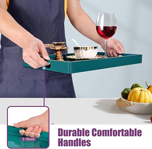 Miniatura 10 de Gifturbo Bandeja azul para servir, bandejas decorativas con asas, bandeja de mesa auxiliar, bandeja rectangular de plástico otomana para sala de