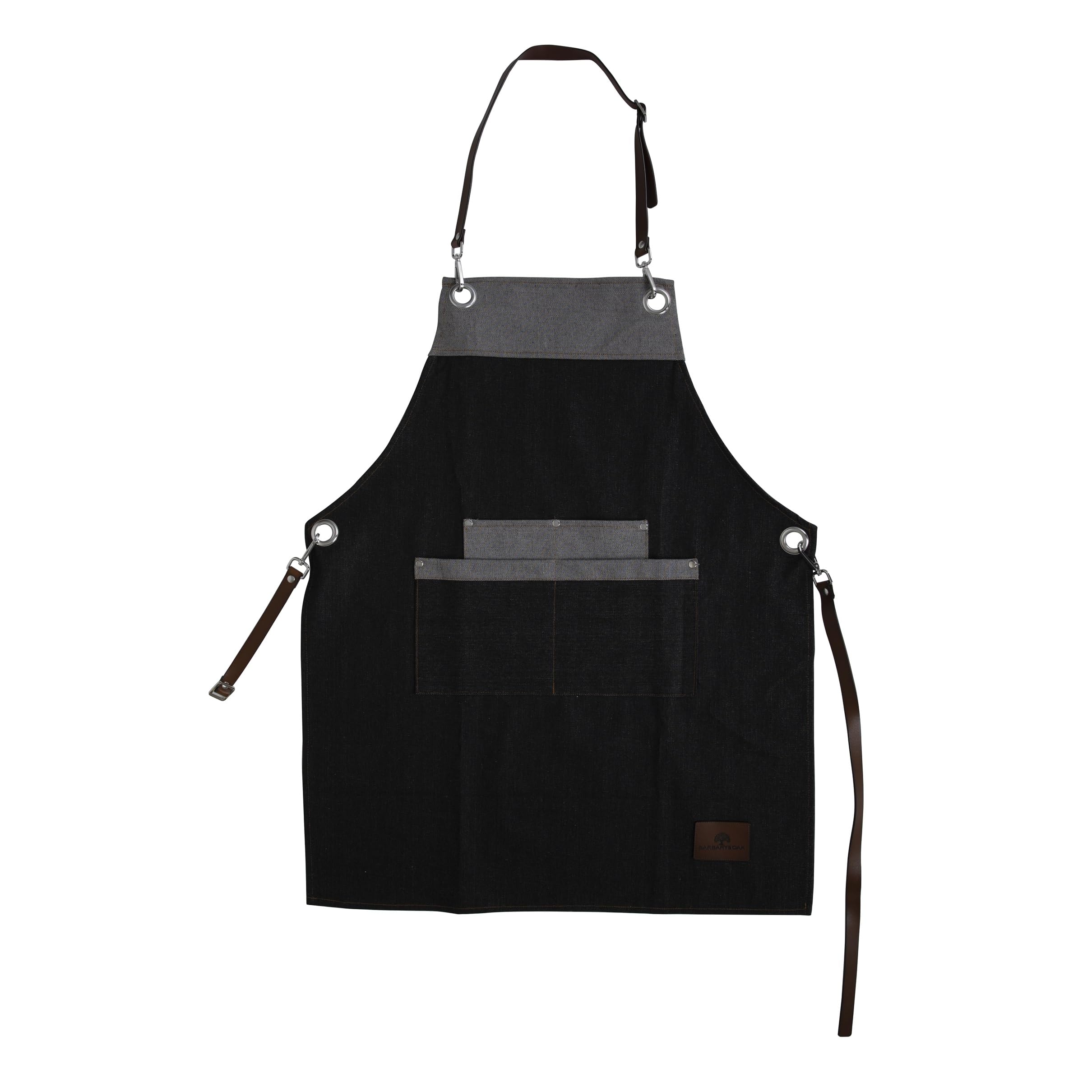 Barbary & Oak Denim Apron - Blue - Leather Detail