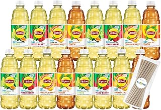 Diet Variety Pack Green and Iced Tea 16.9 fl oz Plastic Bottle 16 Pack + 15 Sugarcane Disposable Straws by KOOL8SHOP Infinite Deals